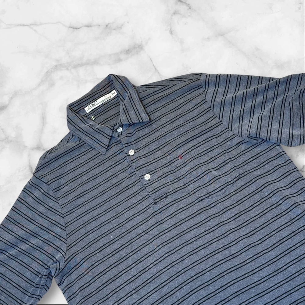 CRIQUET Men's Gray Stripe Short Sleeve Polo Shirt Size M